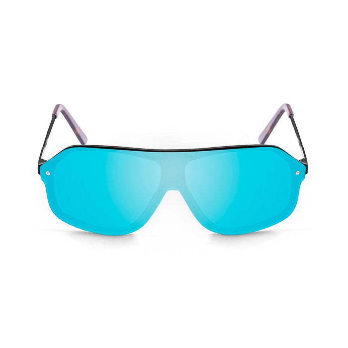 ocean sunglasses KRNglasses model BAI SKU 15200.10 with matte black frame and revo sky blue lens