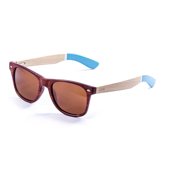 ocean sunglasses KRNglasses model BEACH SKU 50001.1 with black frame and revo blue lens