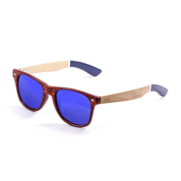ocean sunglasses KRNglasses model BEACH SKU 50012.3 with bamboo brown frame and revo green lens