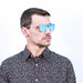 ocean sunglasses KRNglasses model BERLIN SKU 20.22 with transparent white frame and blue sky mirror lens