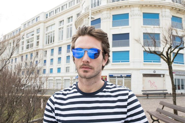 ocean sunglasses KRNglasses model BERLIN SKU 20.16 with transparent white frame and transparent gradient blue lens