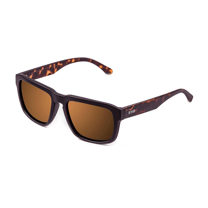 ocean sunglasses KRNglasses model BIDART SKU 30.5 with shiny black frame and revo blue lens