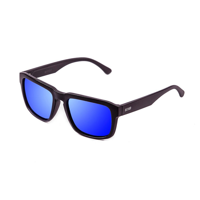 ocean sunglasses KRNglasses model BIDART SKU 30.4 with matte black frame and revo sky blue lens