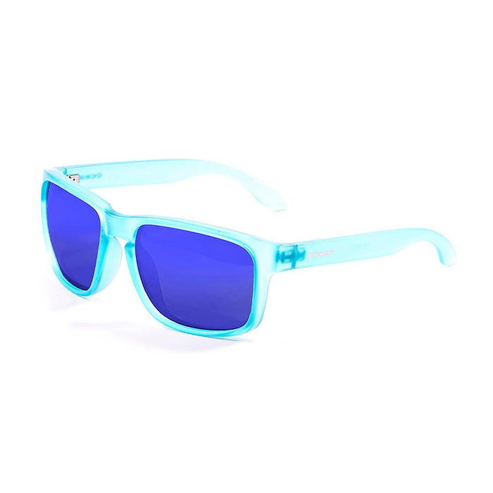 ocean sunglasses KRNglasses model BLUE SKU 19202.13 with transparent white frame and revo green lens