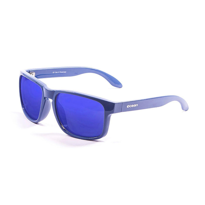 ocean sunglasses KRNglasses model BLUE SKU 19202.12 with shiny white frame and revo blue lens