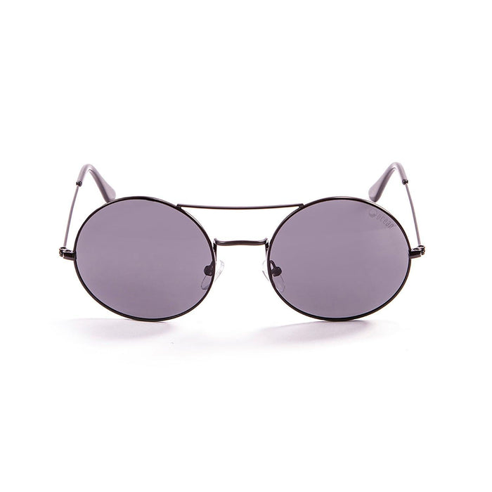 ocean sunglasses KRNglasses model CIRCLE SKU 10.8 with shinny gold frame and blue revo flat lens