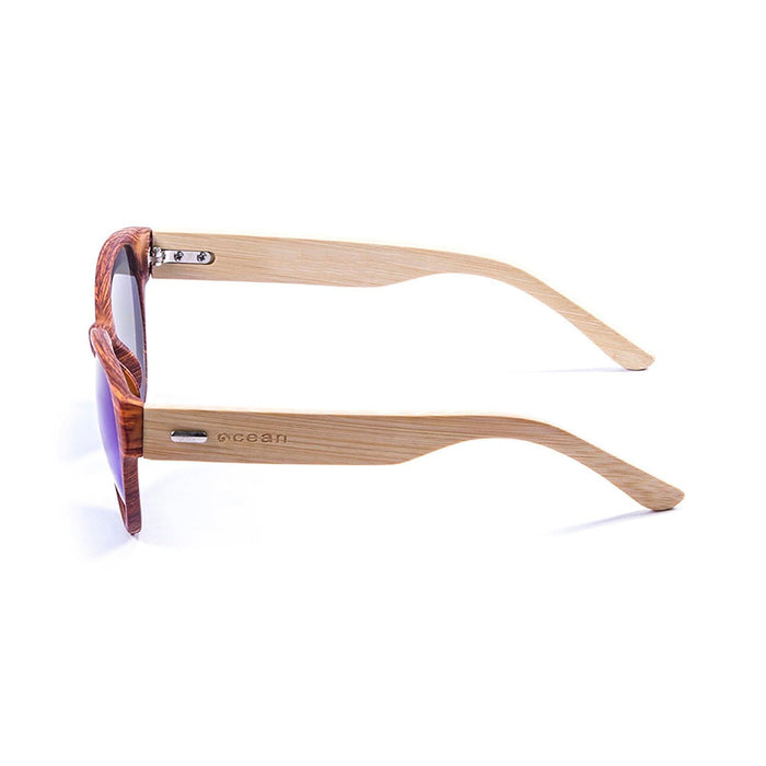 ocean sunglasses KRNglasses model COOL SKU 51001.2 with bamboo dark frame and revo blue lens