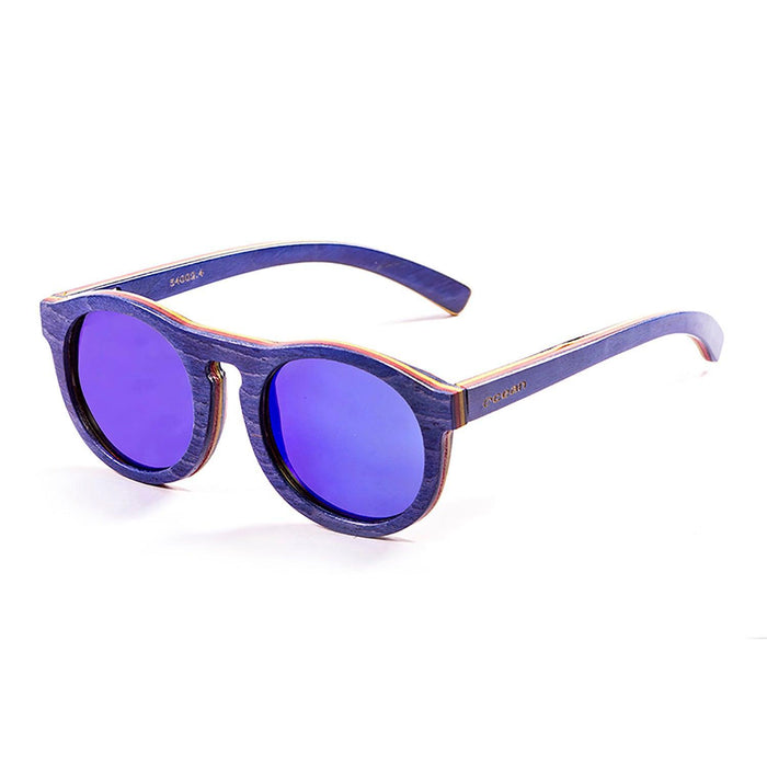 ocean sunglasses KRNglasses model FIJI SKU 54002.4 with skate wood blue light frame and revo blue lens