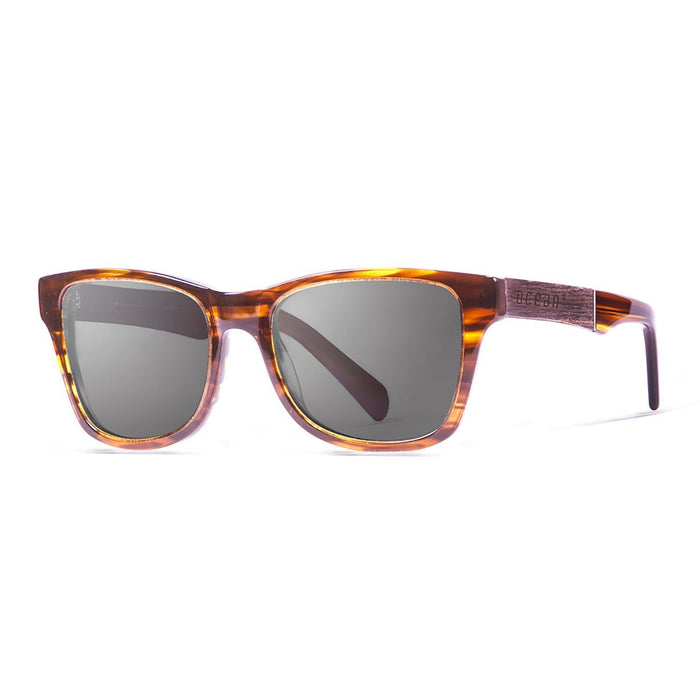 ocean sunglasses KRNglasses model LAGUNA SKU 11110.1 with shiny black & elm burl frame and smoke lens