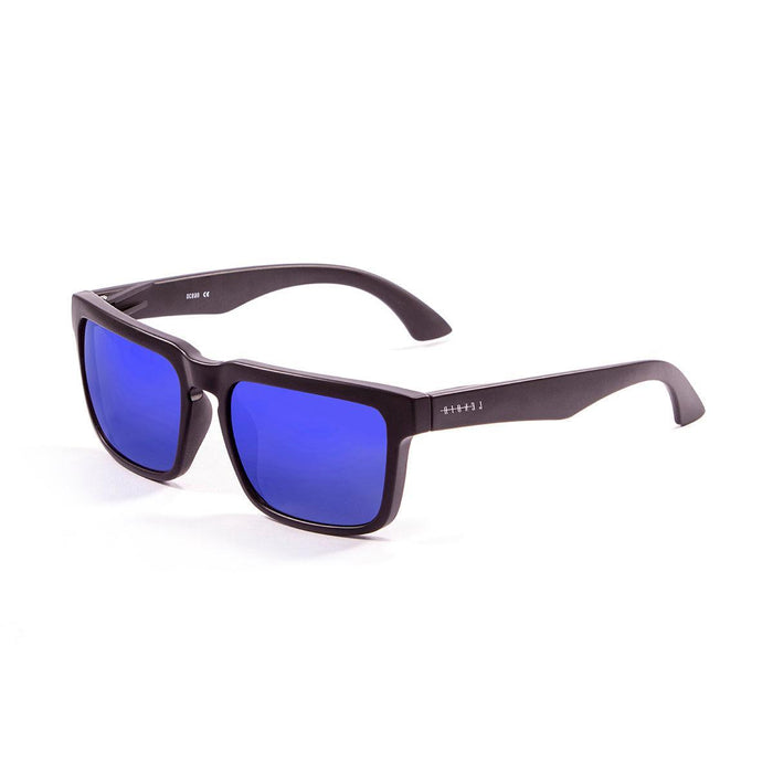 ocean sunglasses KRNglasses model LA SKU LE17202.1 with black frame and blue revo lens