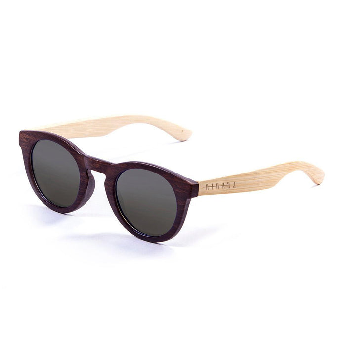 ocean sunglasses KRNglasses model DUNE SKU LE20012.9 with gold brown frame and blue revo lens