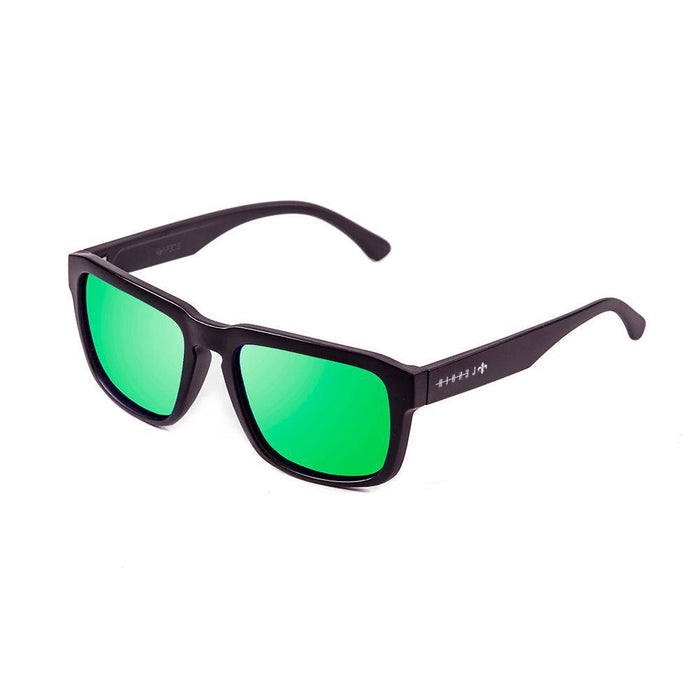 ocean sunglasses KRNglasses model LA SKU LE30.6 with matte black frame and green revo lens