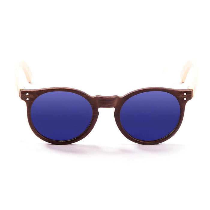 ocean sunglasses KRNglasses model lenoirNE SKU LE55001.2 with nickel brown frame and blue revo lens