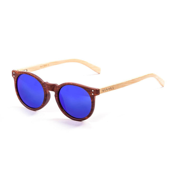ocean sunglasses KRNglasses model lenoirNE SKU LE55001.6 with transparent frame and blue revo lens