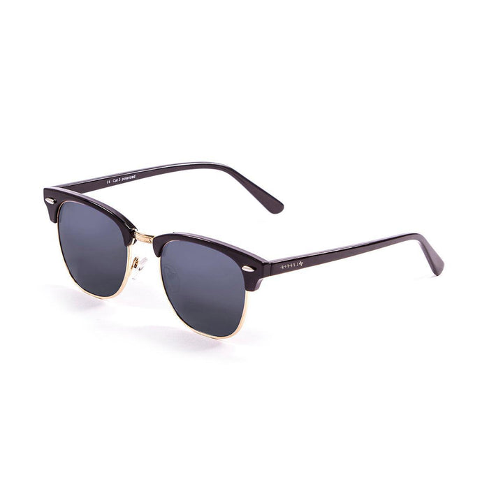 ocean sunglasses KRNglasses model ST SKU LE70001.1 with shiny black frame and blue revo lens