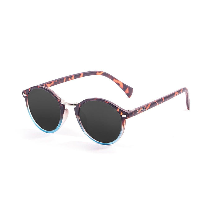 ocean sunglasses KRNglasses model LILLE SKU 10300.9 with demy brown & blue transparent down frame and smoke lens