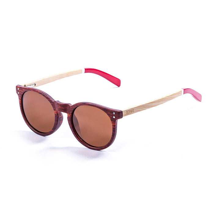 ocean sunglasses KRNglasses model LIZARD SKU 55011.3 with bamboo brown dark frame and revo blue lens
