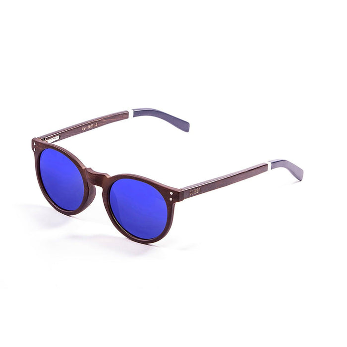 ocean sunglasses KRNglasses model LIZARD SKU 55001.2 with bamboo dark frame and revo blue lens