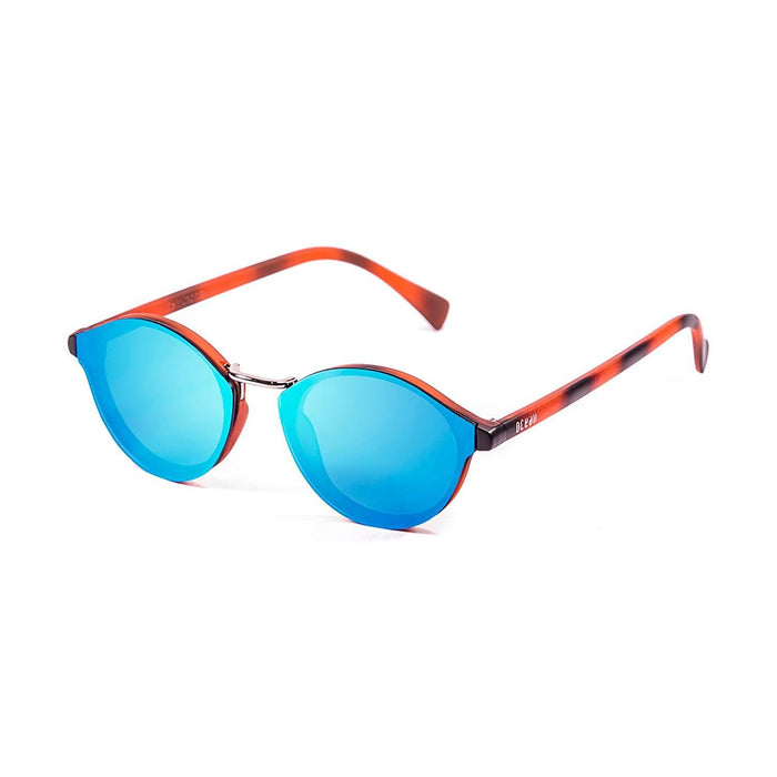 ocean sunglasses KRNglasses model LOIRET SKU 10307.1 with matte demy brown frame and revo blue sky flat lens