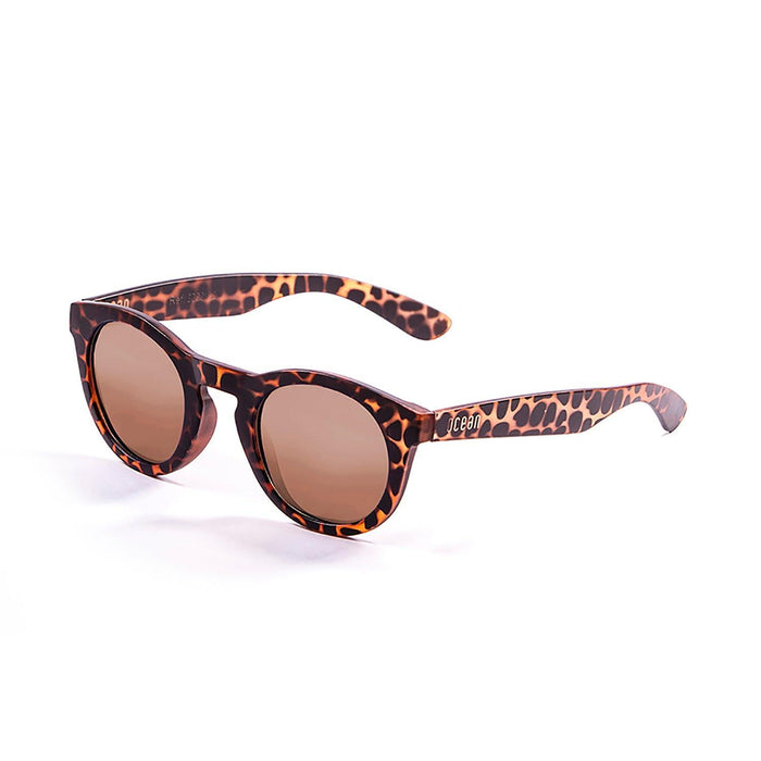 ocean sunglasses KRNglasses model SAN SKU 20001.7 with demy brown & white frame and revo blue lens