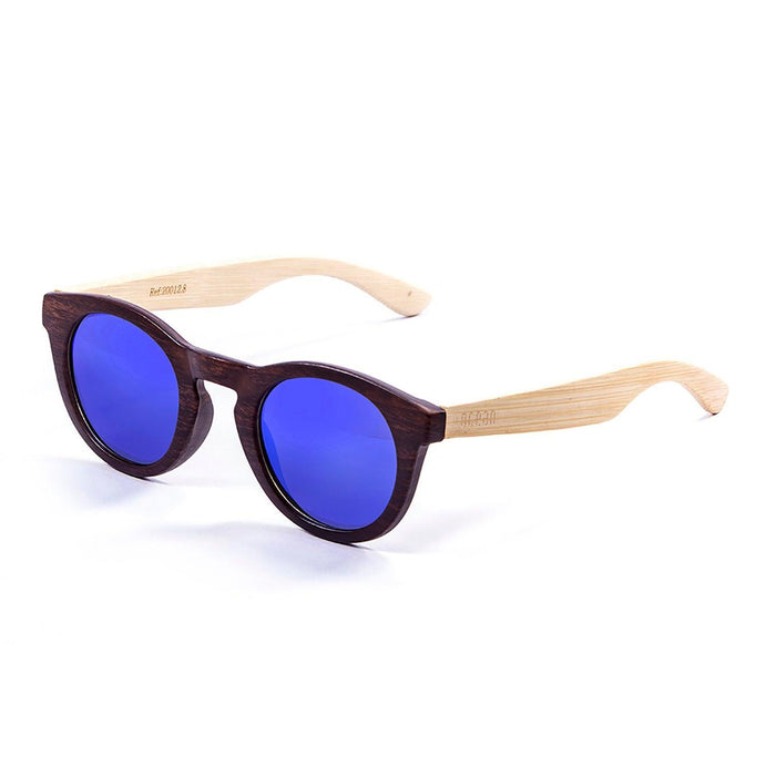 ocean sunglasses KRNglasses model SAN SKU 20012.9 with bamboo brown natural frame and revo blue lens