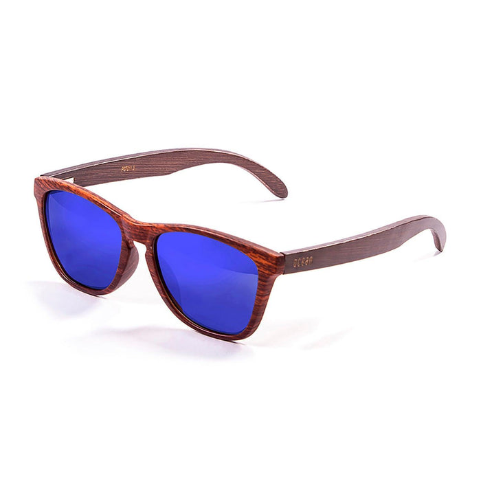 ocean sunglasses KRNglasses model SEA SKU 57002.3 with brown natural frame and revo green lens