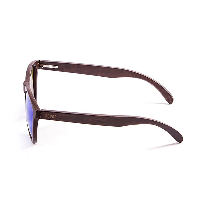 ocean sunglasses KRNglasses model SEA SKU 57001.2 with brown dark natural frame and revo blue lens