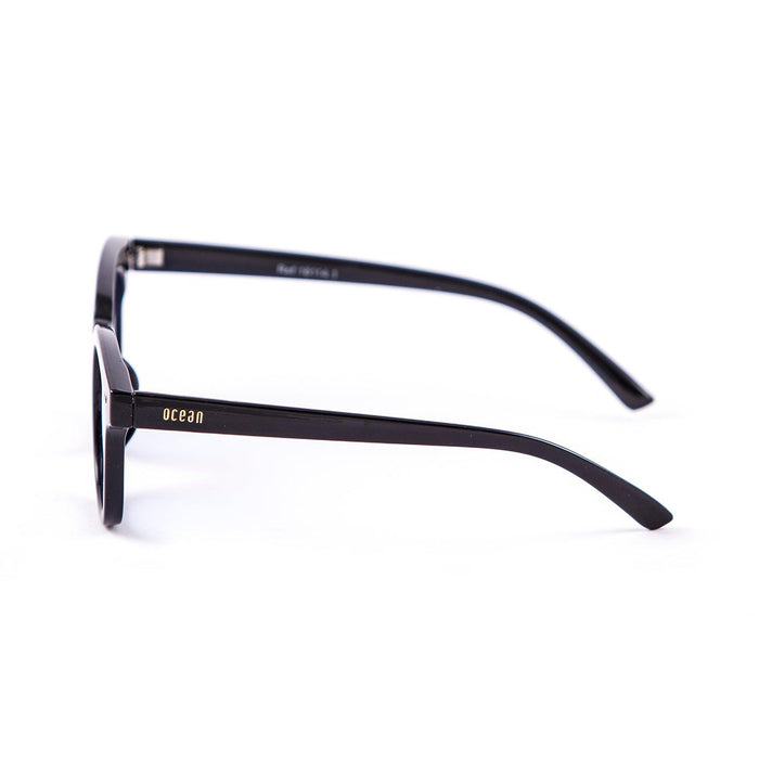 ocean sunglasses KRNglasses model SOHO SKU 18114.2 with shiny black frame and yellow transparent flat lens